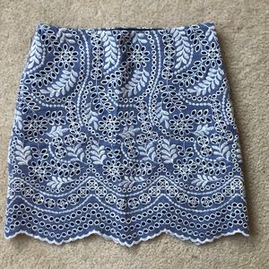 LOFT blue embroidered shift skirt